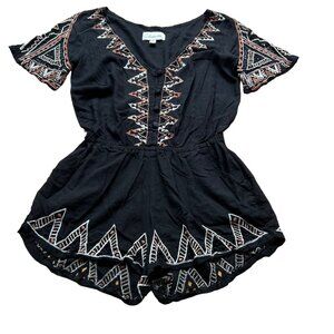 Cleobella Size S Caroline Black Embroidered V-Neck Short Sleeve Romper